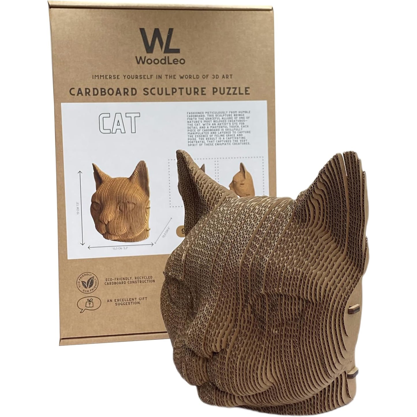 3D head sculpture made of corrugated cardboard - Cat