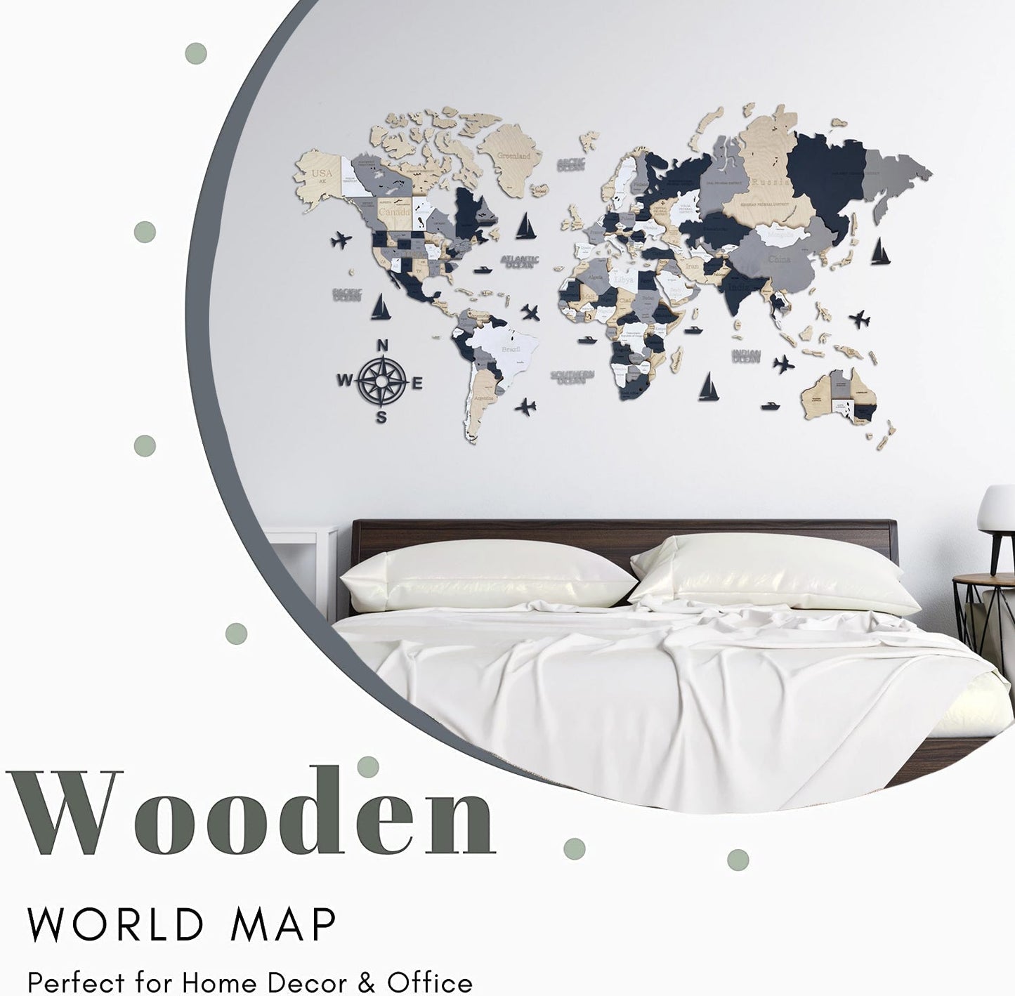 CARTE DU MONDE EN BOIS LED 3D "ALASKA"