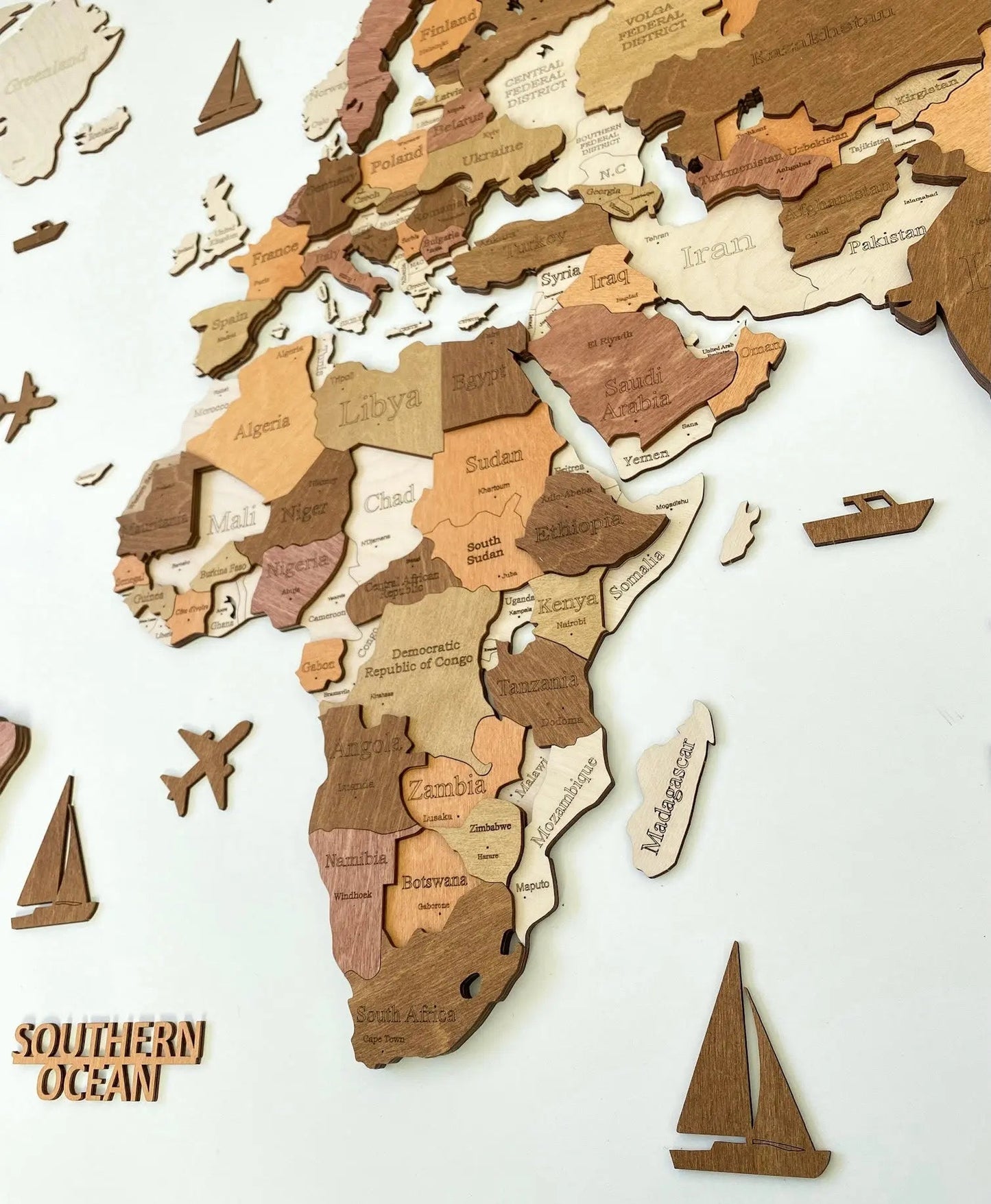 3D WOODEN WALL MAP COLOR “SANDY” WoodLeo