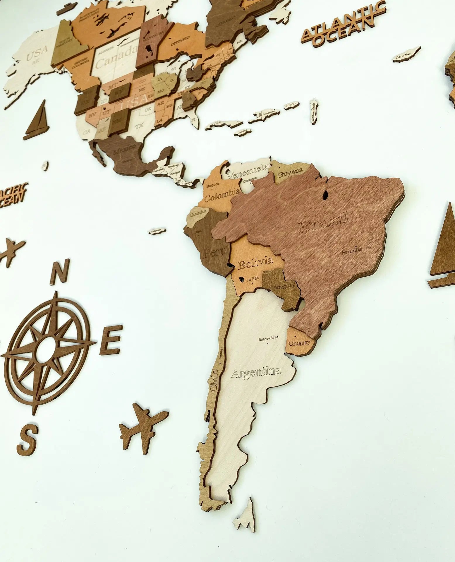 3D WOODEN WALL MAP COLOR “SANDY” WoodLeo