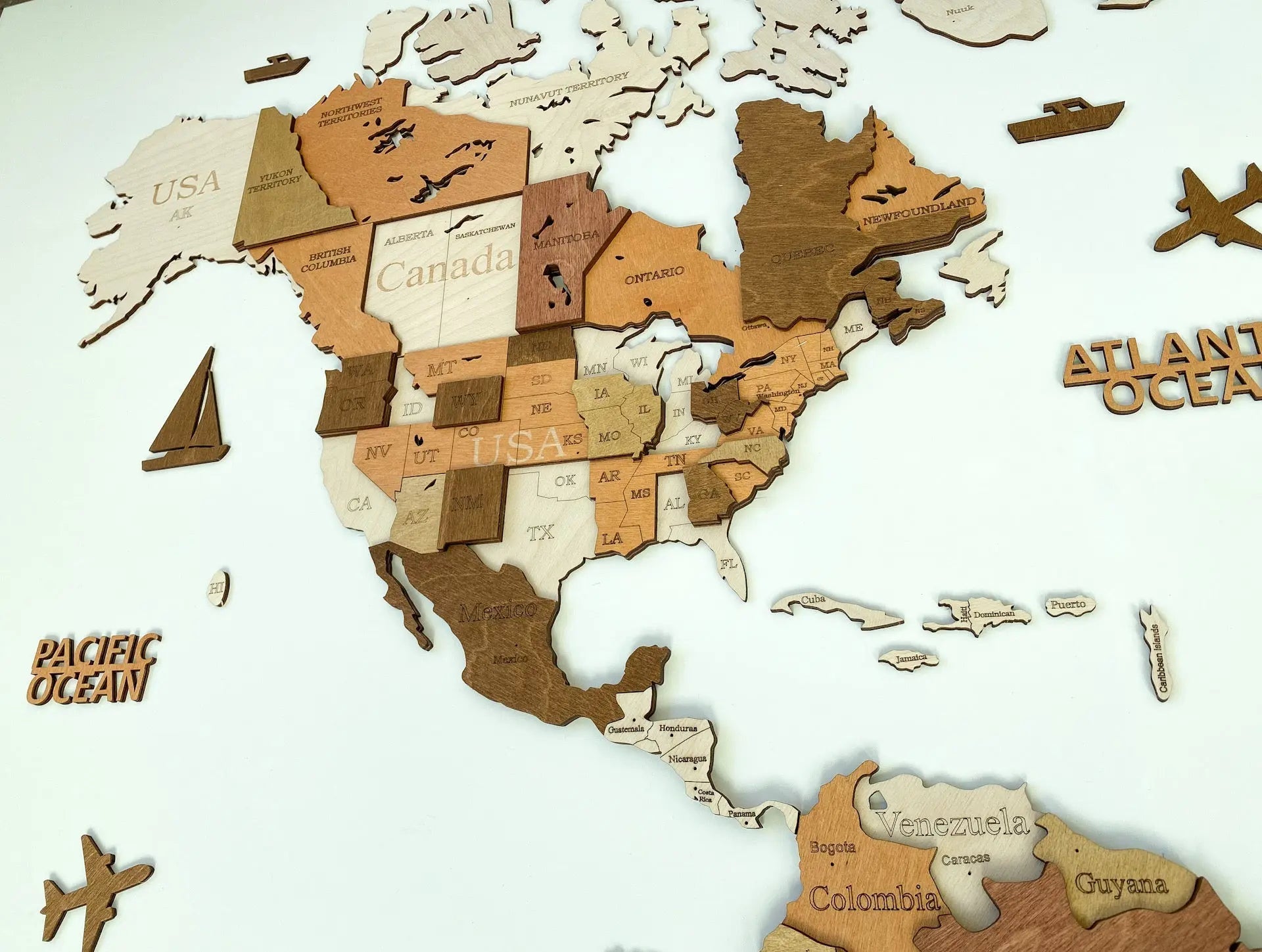 3D WOODEN WALL MAP COLOR “SANDY” WoodLeo