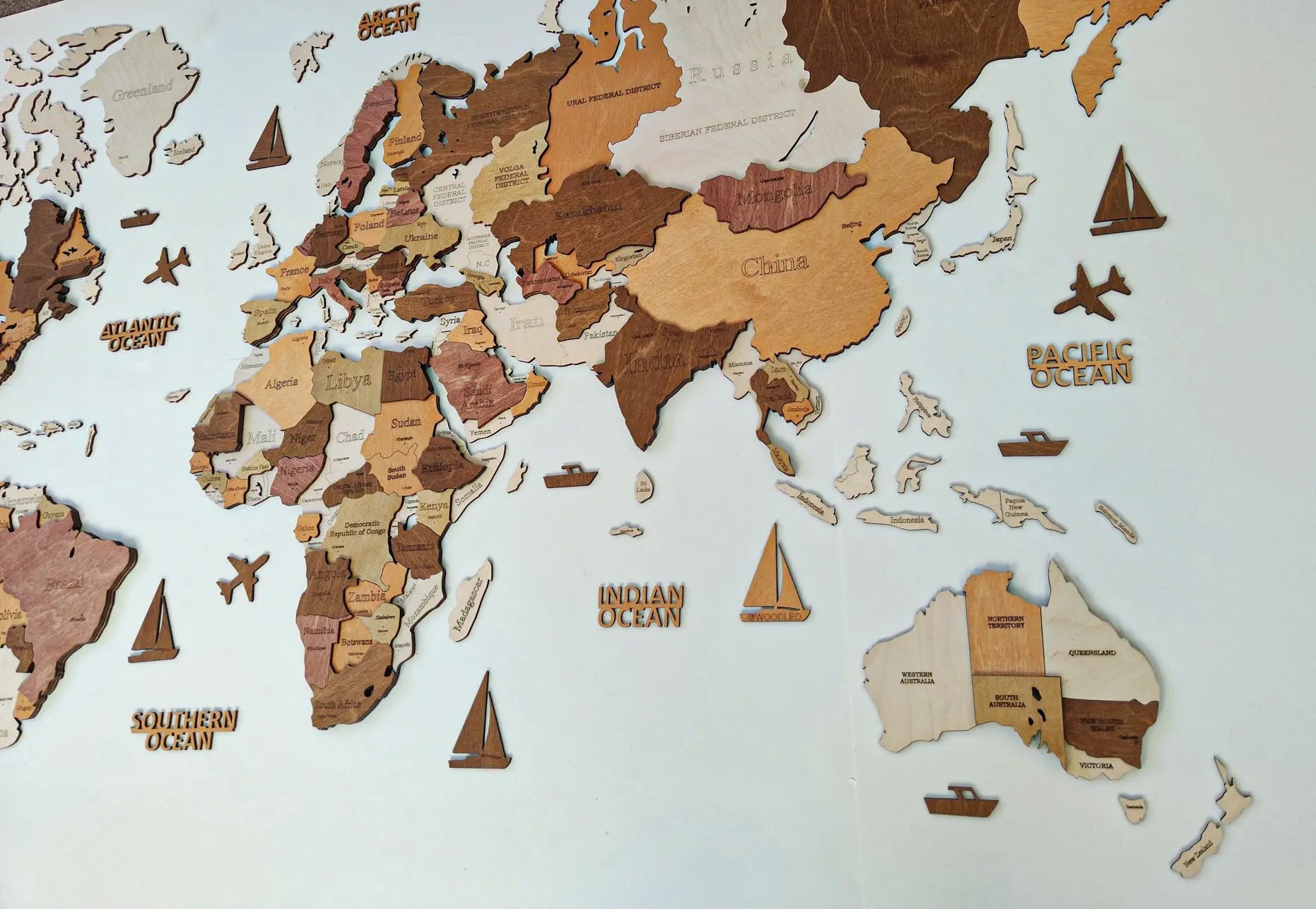 3D WOODEN WALL MAP COLOR “SANDY” WoodLeo