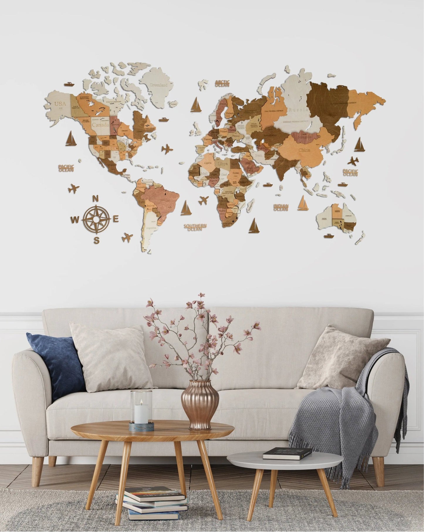 3D WOODEN WALL MAP COLOR “SANDY” WoodLeo