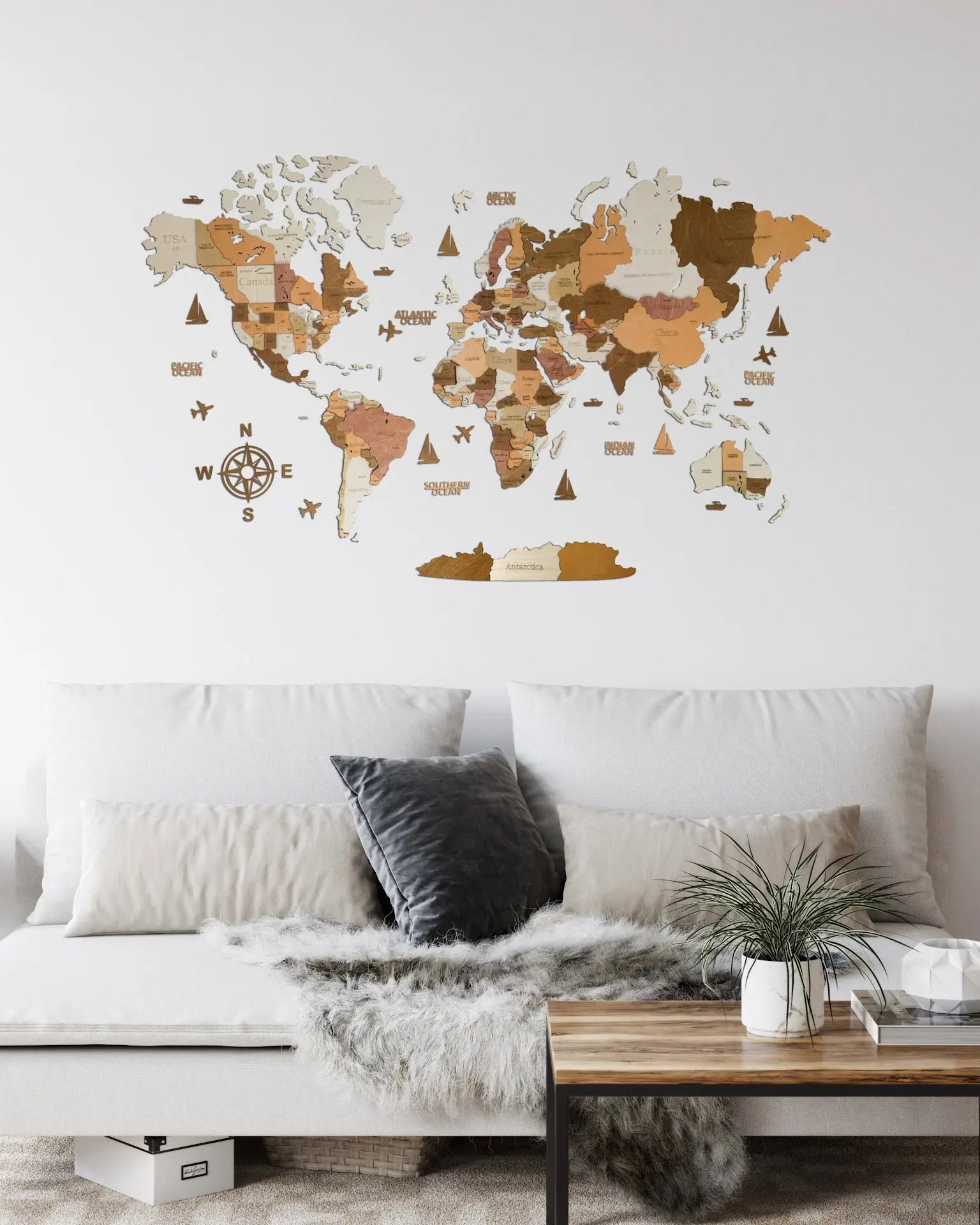 3D WOODEN WALL MAP COLOR “SANDY” WoodLeo