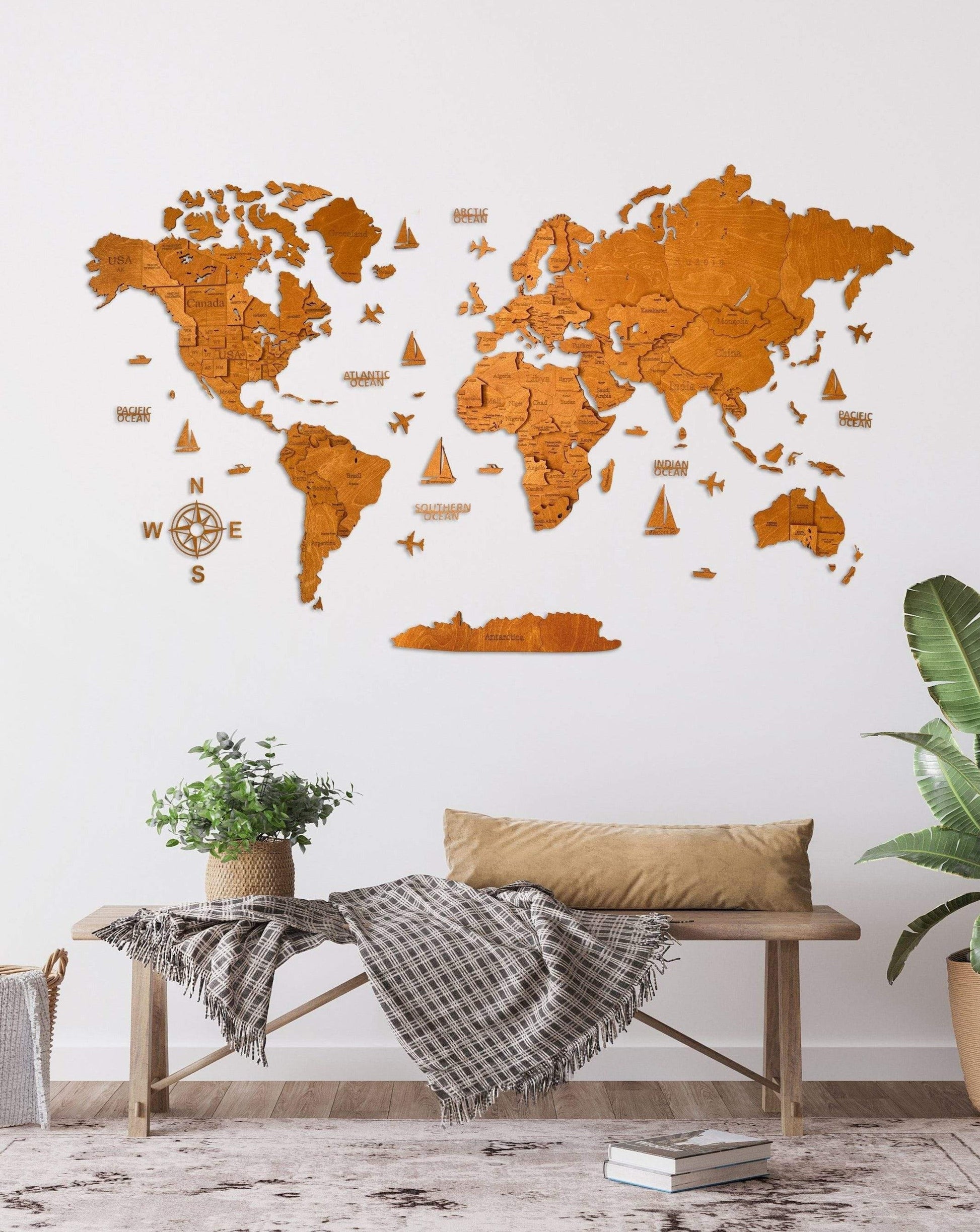 3D WOODEN WALL MAP IN OAK WoodLeo
