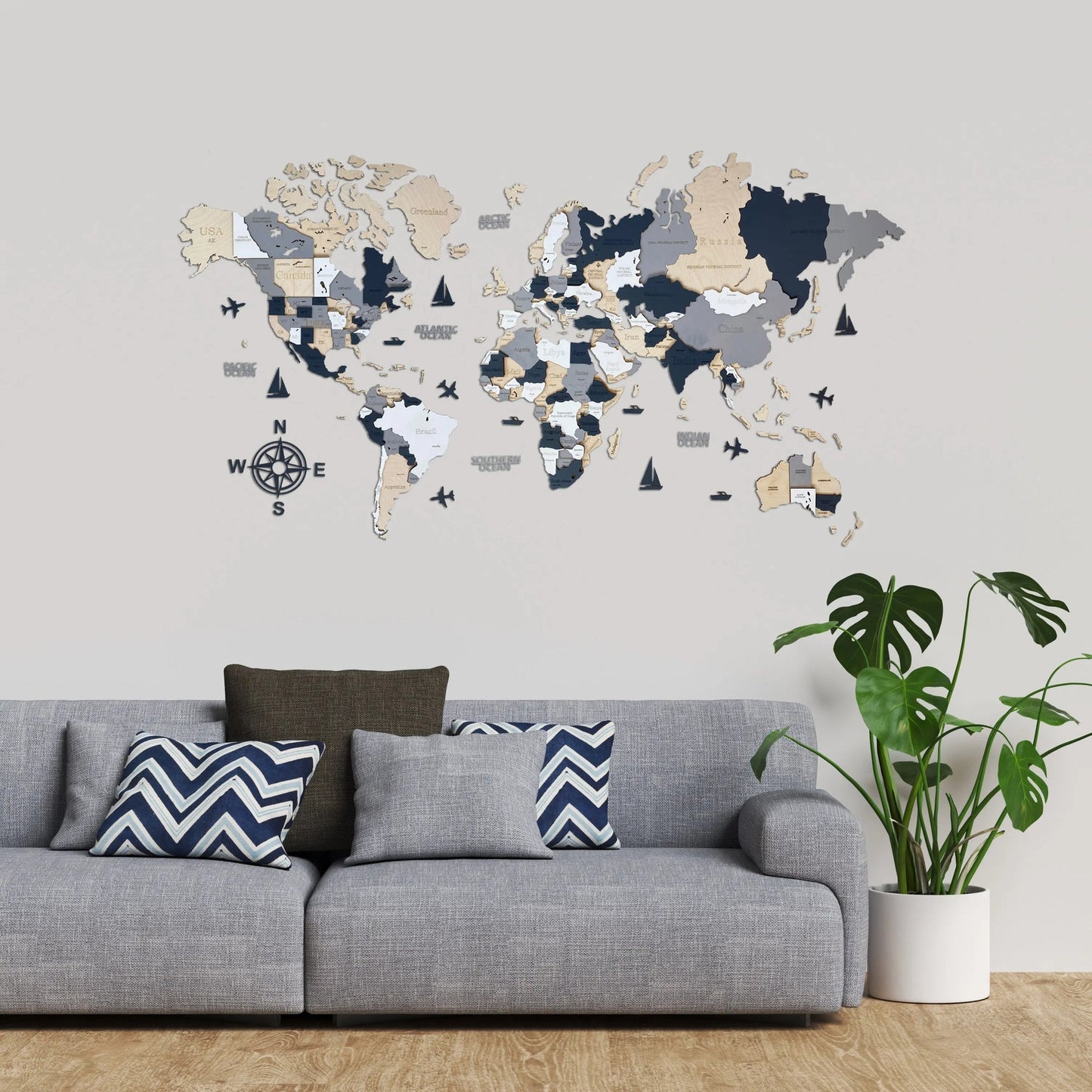 3D WOODEN WORLD WALL MAP