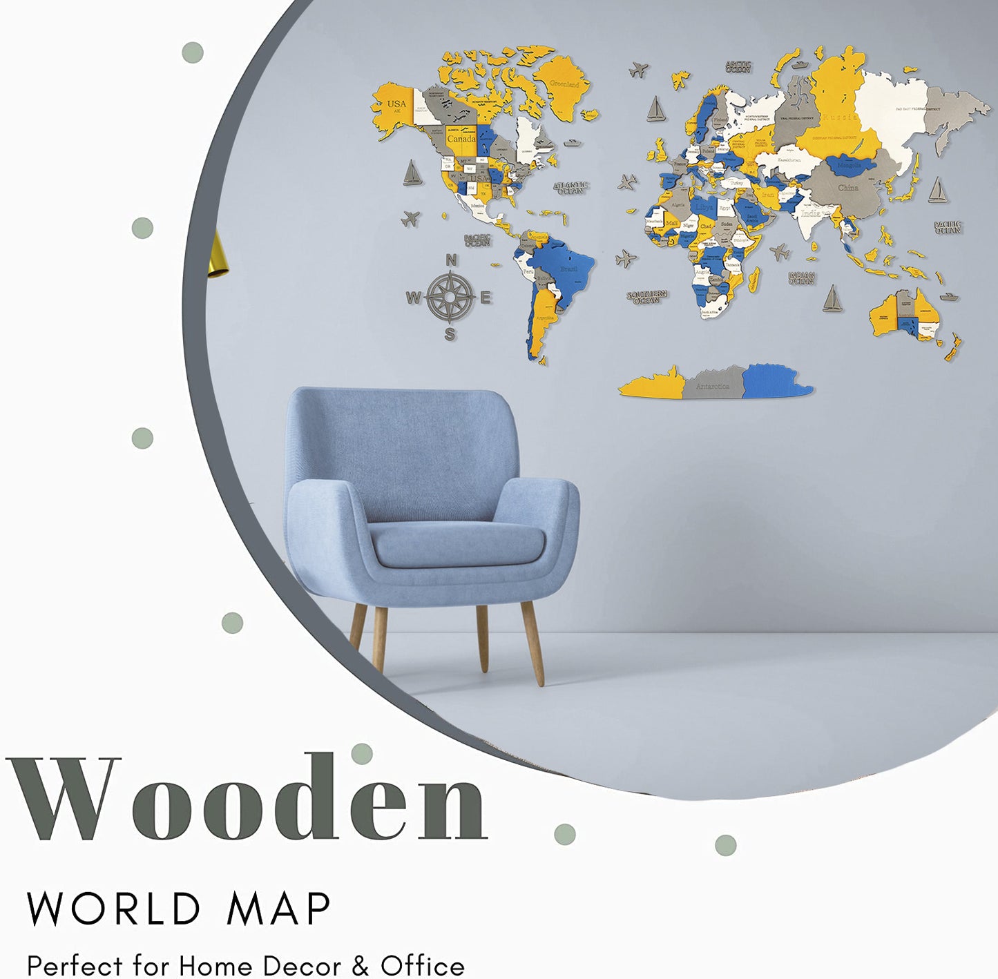 3D WOODEN WORLD  MAP "BRAVE"