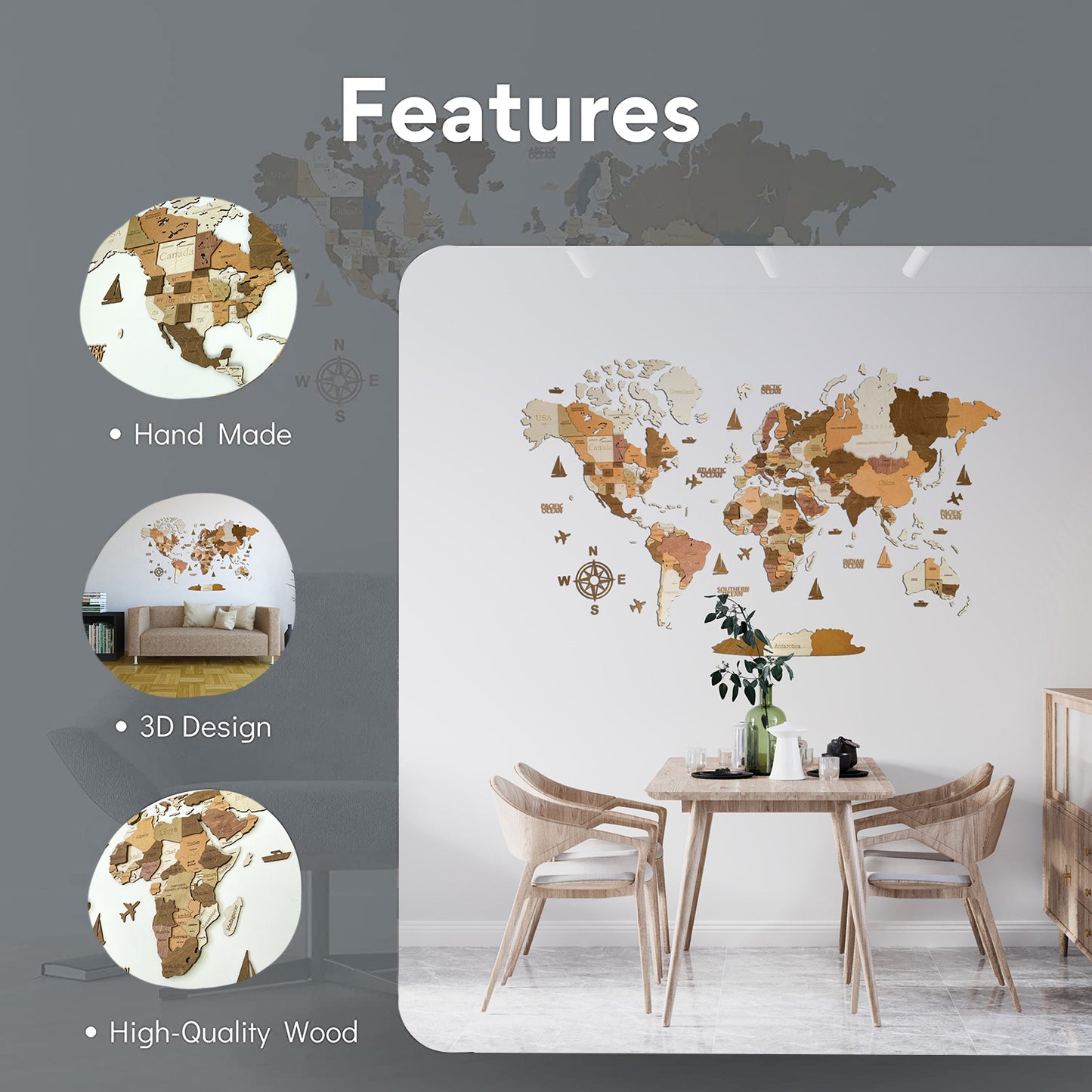 CARTE MURALE 3D EN BOIS « CALIFORNIE »