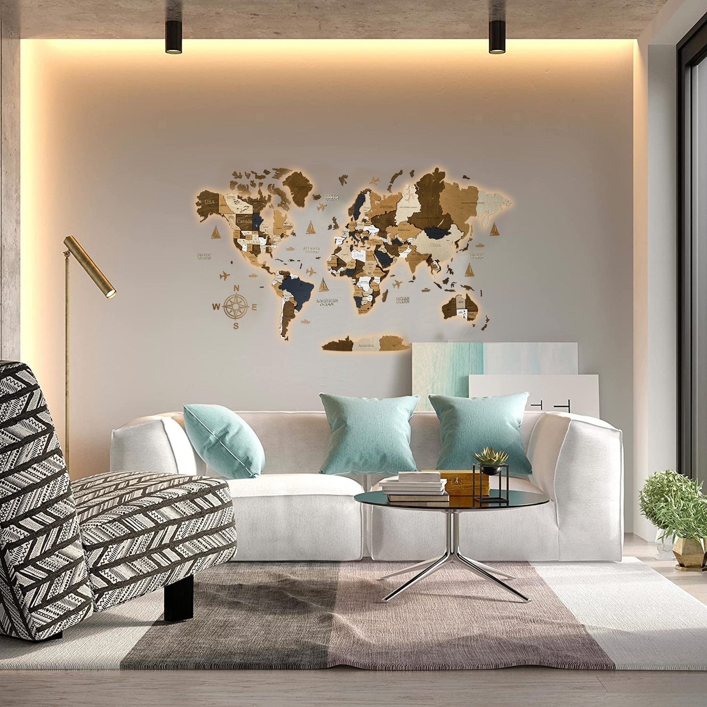 CARTE DU MONDE EN BOIS LED 3D "CAFÉ"