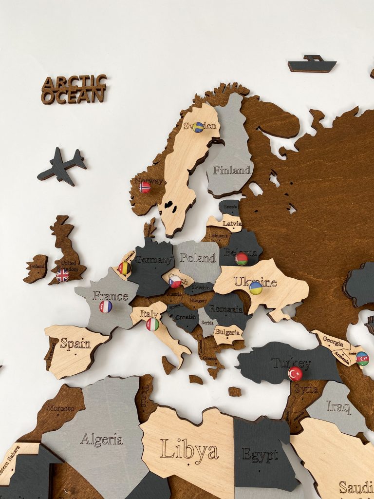 3D WOODEN WORLD WALL MAP