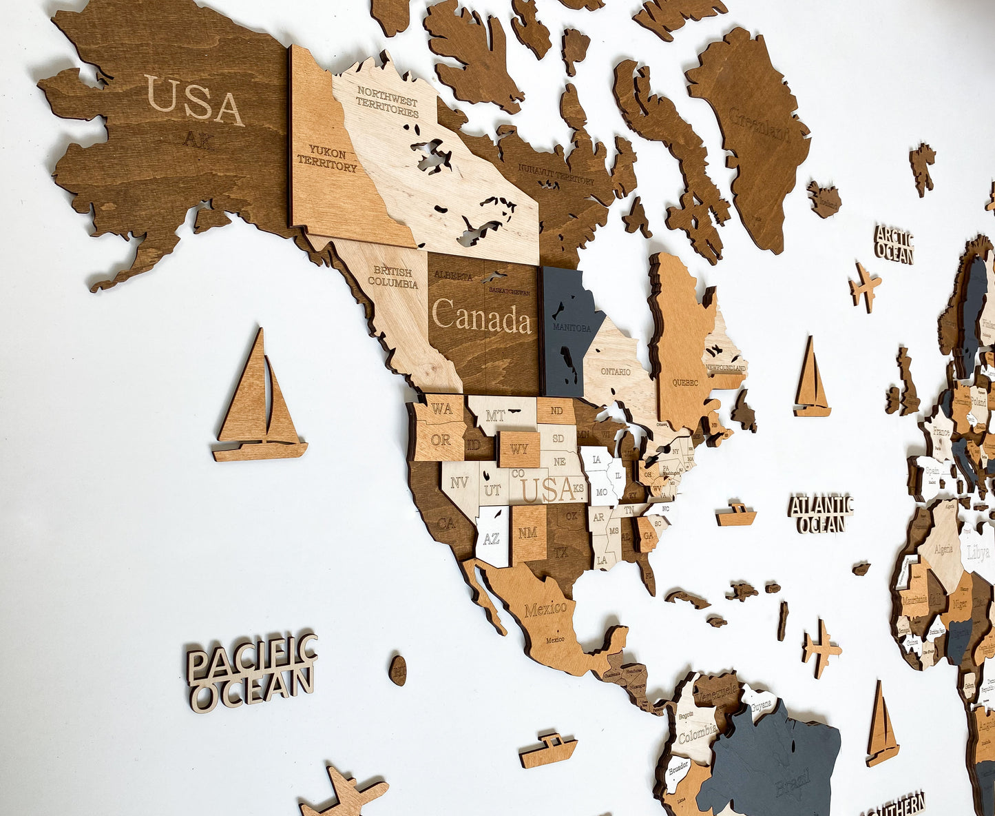 3D WOODEN WORLD WALL MAP