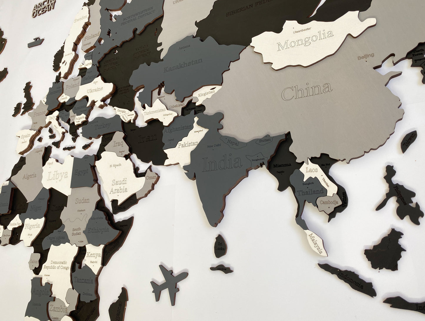 3D WOODEN WORLD WALL MAP