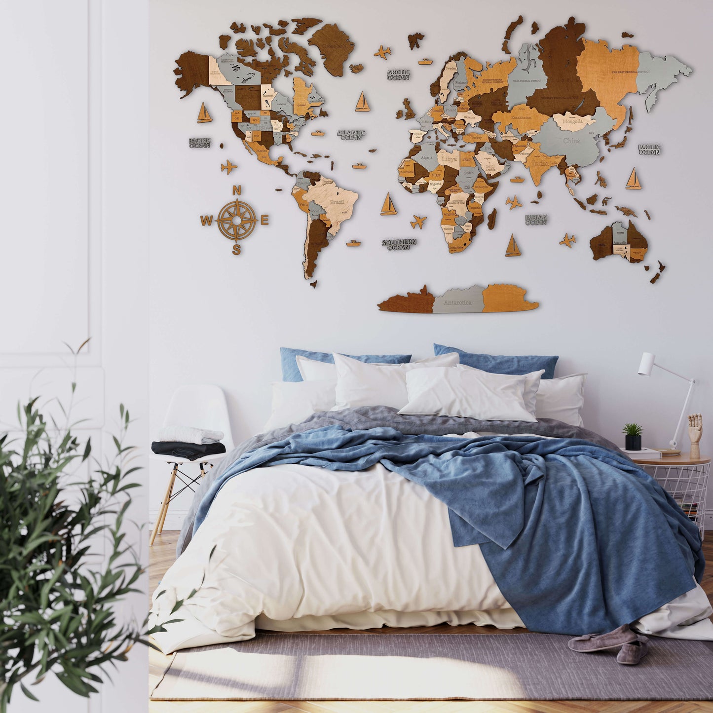 3D WOODEN WORLD WALL MAP