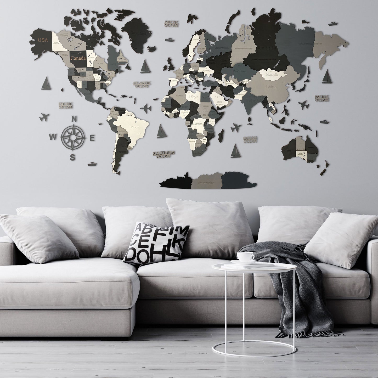 CARTE DU MONDE EN BOIS 3D "NUIT"