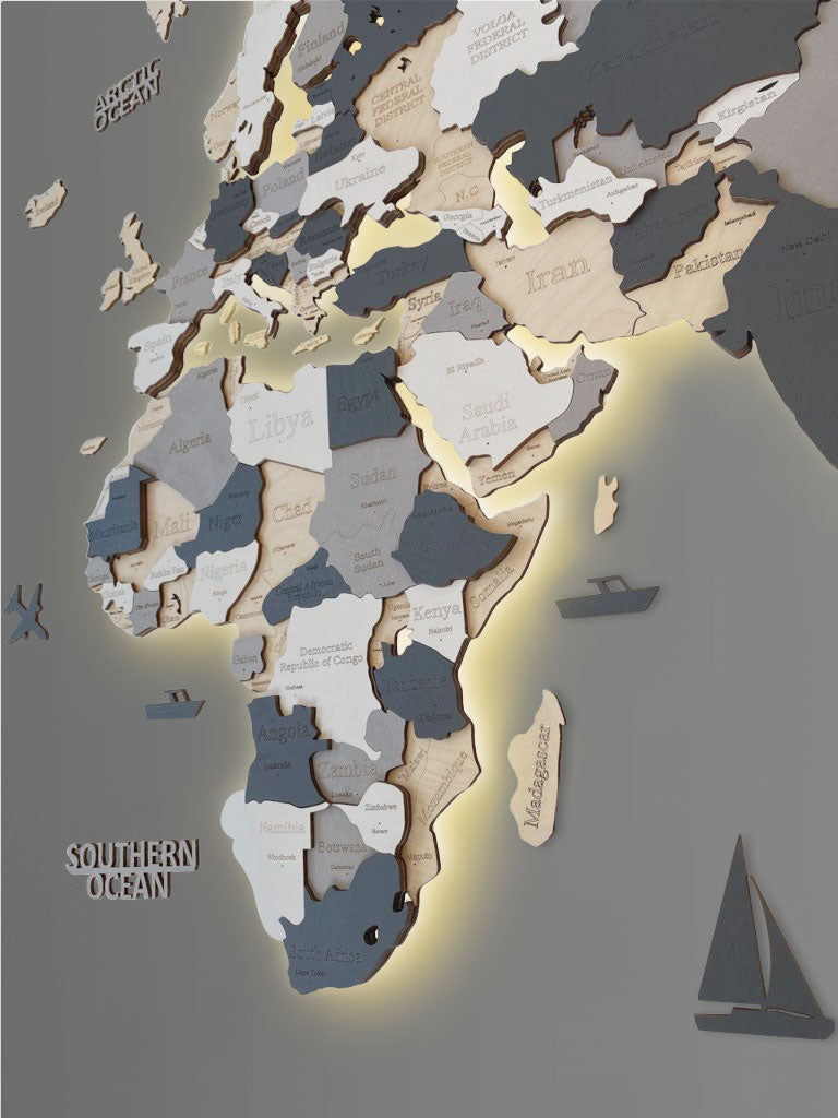 3D LED WOODEN WORLD MAP