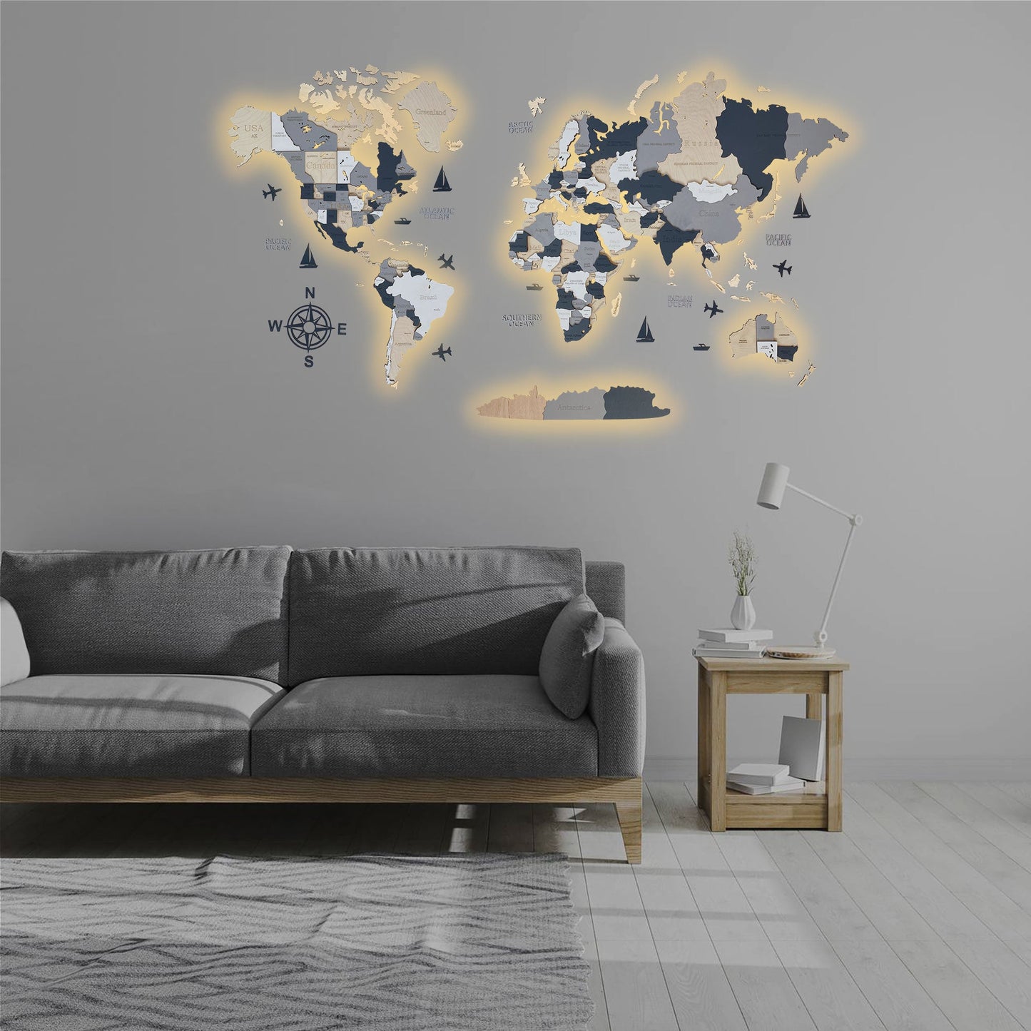 3D LED WOODEN WORLD MAP “ALASKA”