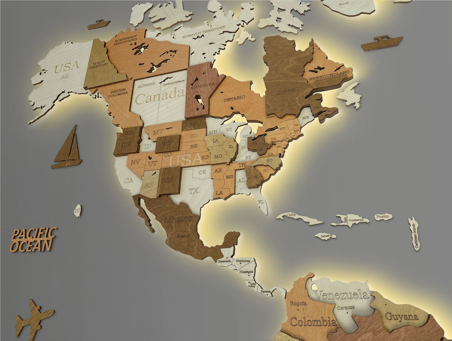 3D LED WOODEN WORLD MAP "CALIFORNIA"