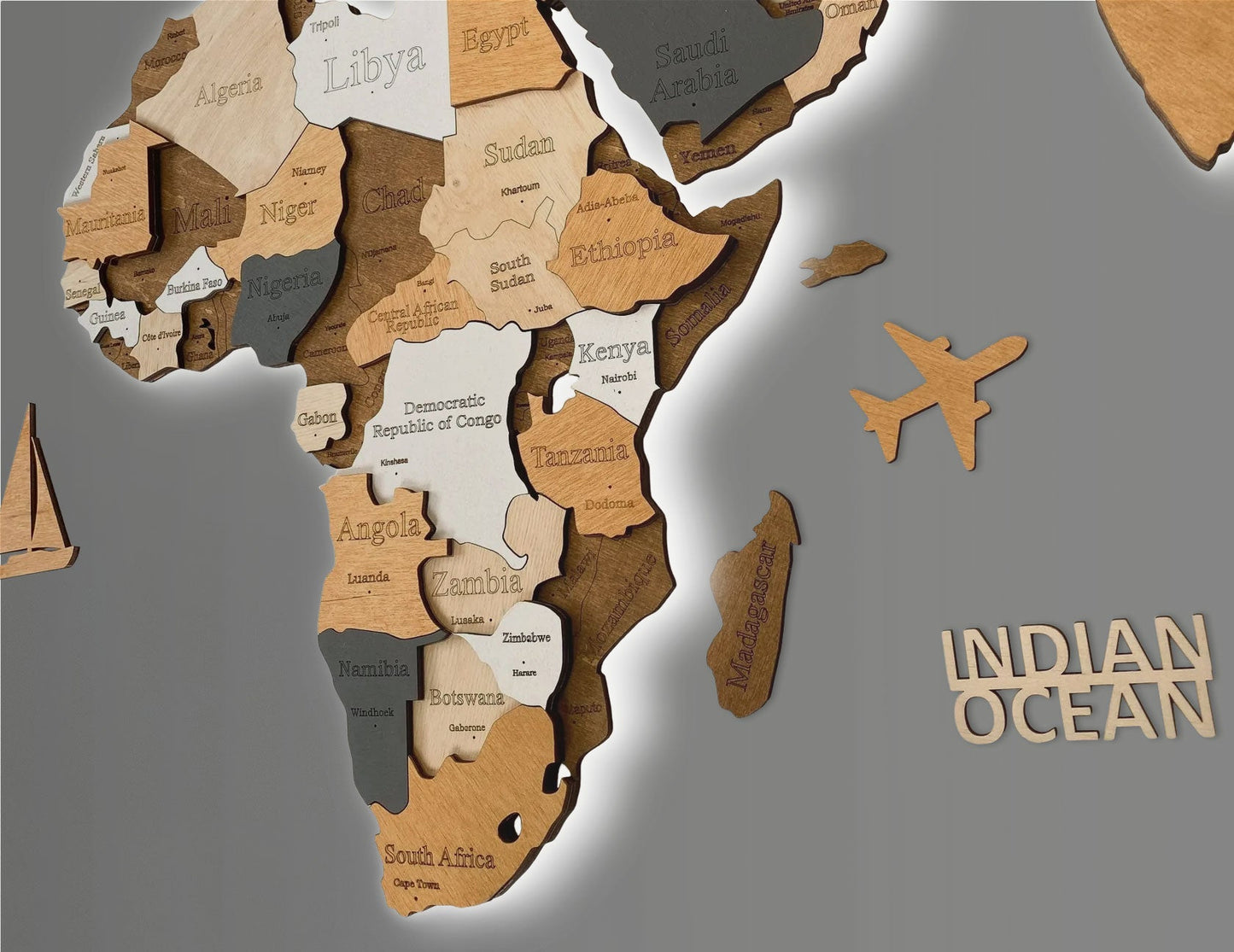 CARTE DU MONDE EN BOIS LED 3D "CAFÉ"