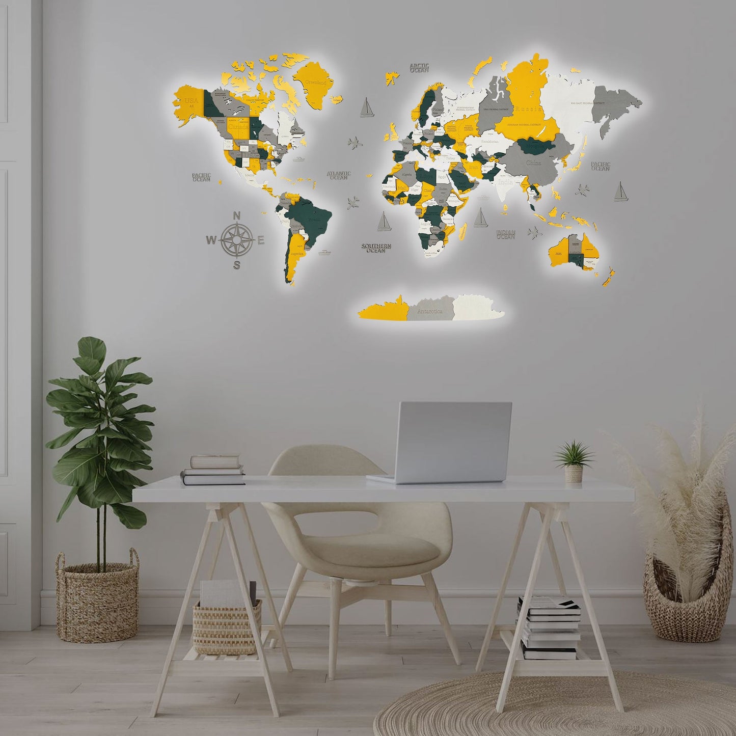 3D LED WOODEN WORLD MAP “SUN”