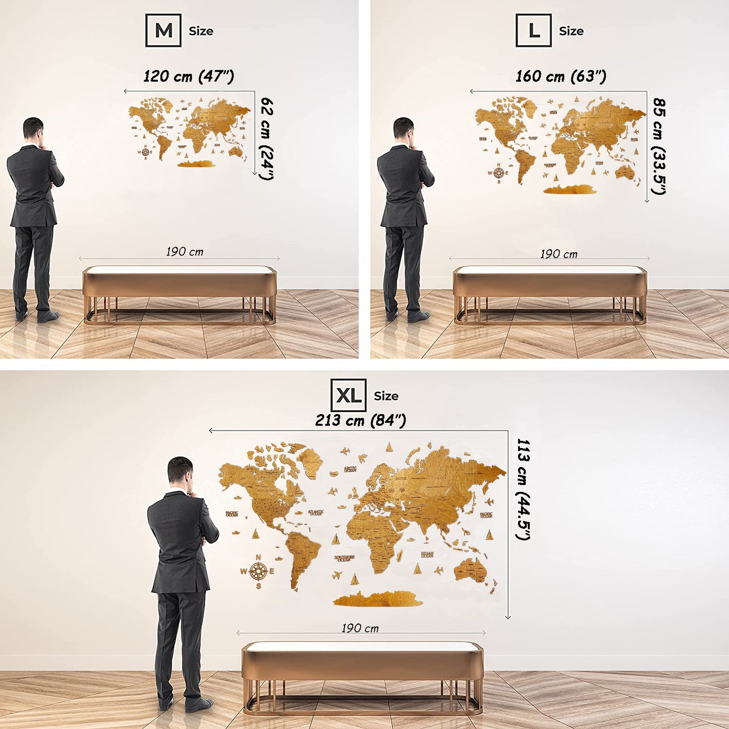 MAPPAMONDO 3D IN LEGNO "NOCE"