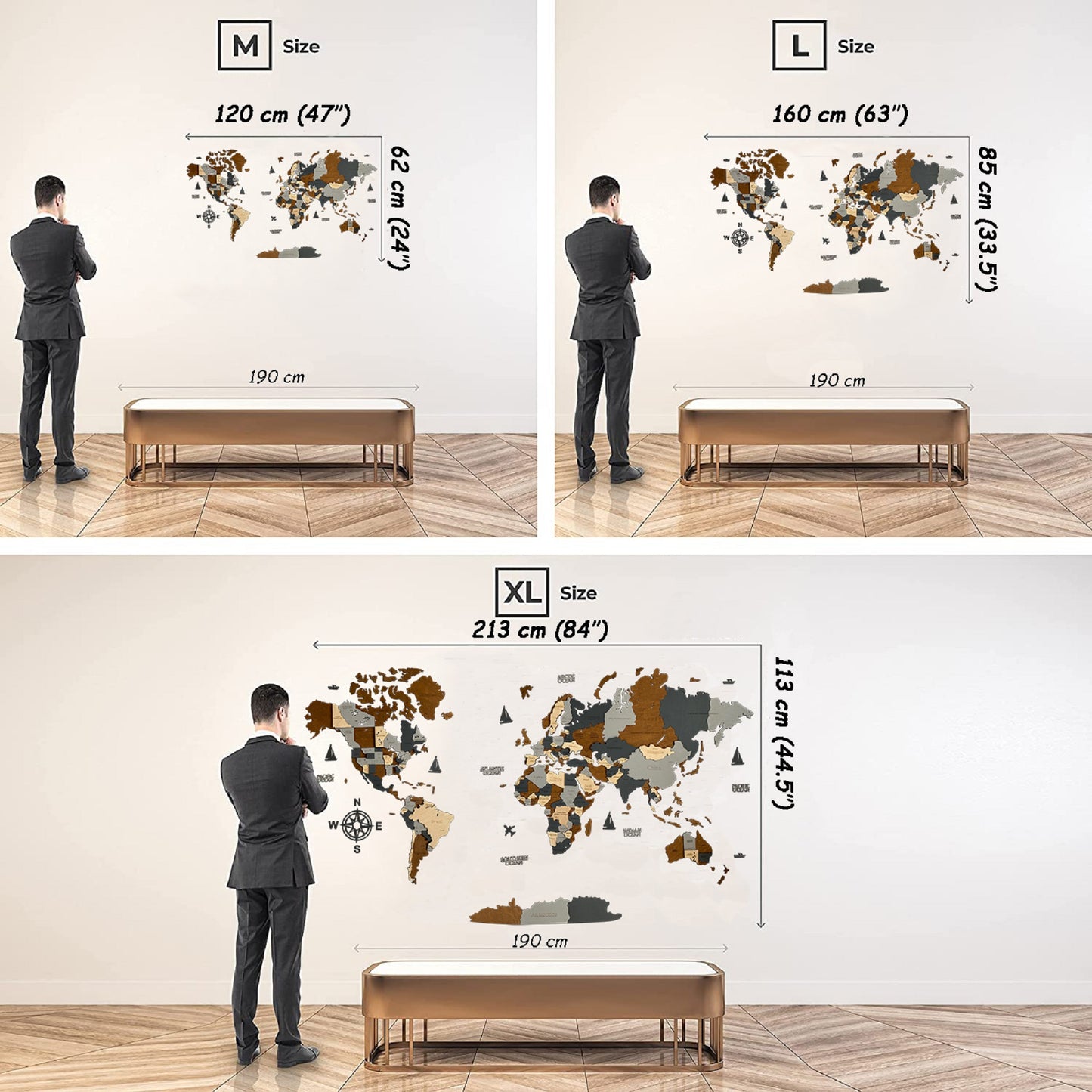 MAPPA DEL MONDO IN LEGNO 3D "CIELO"