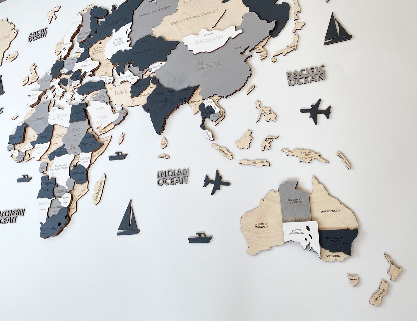 3D WOODEN WORLD WALL MAP