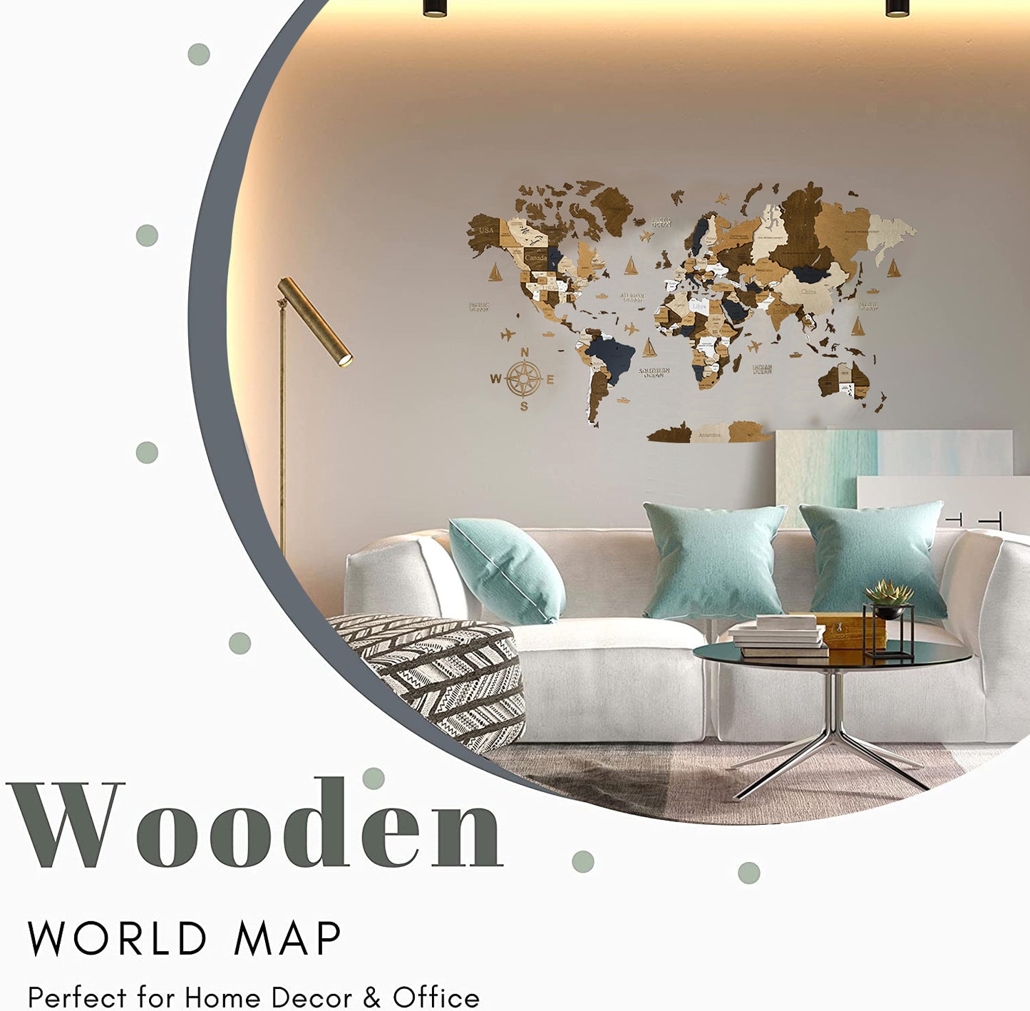 3D WOODEN WORLD WALL MAP