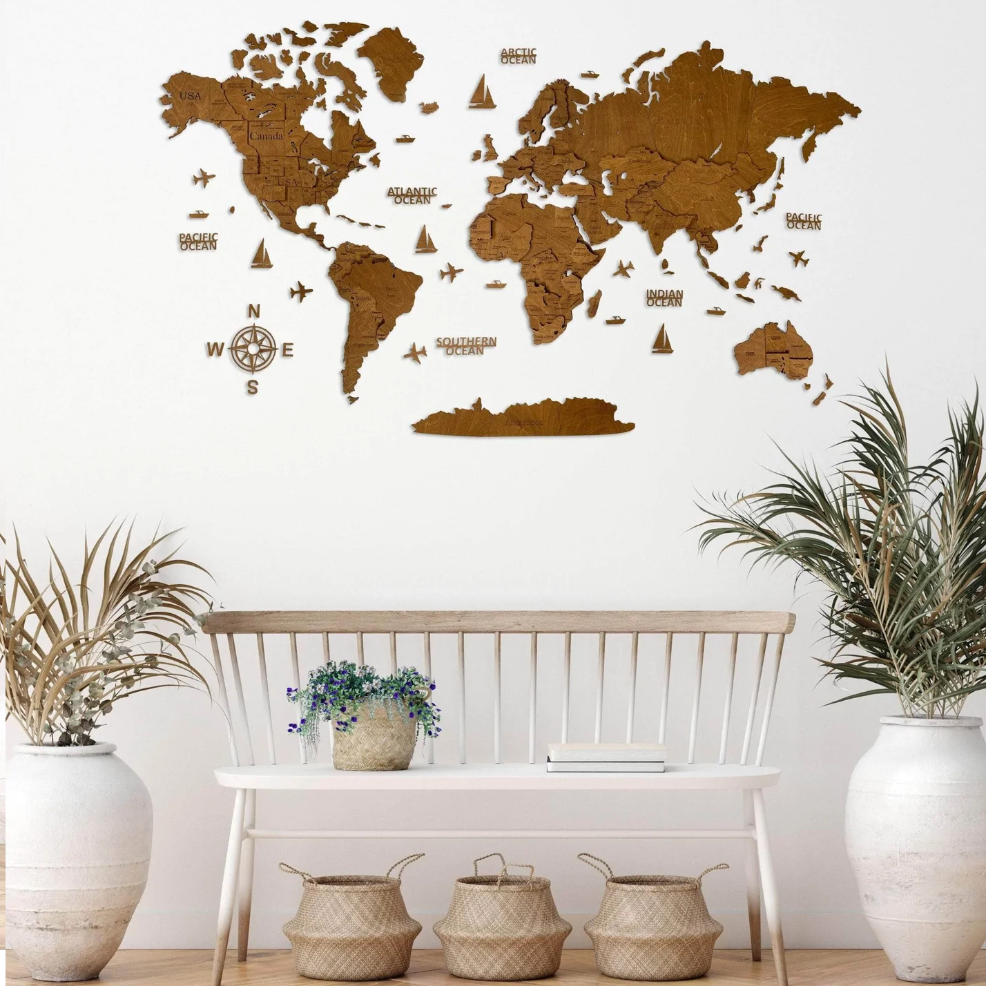 3D WOODEN WORLD WALL MAP