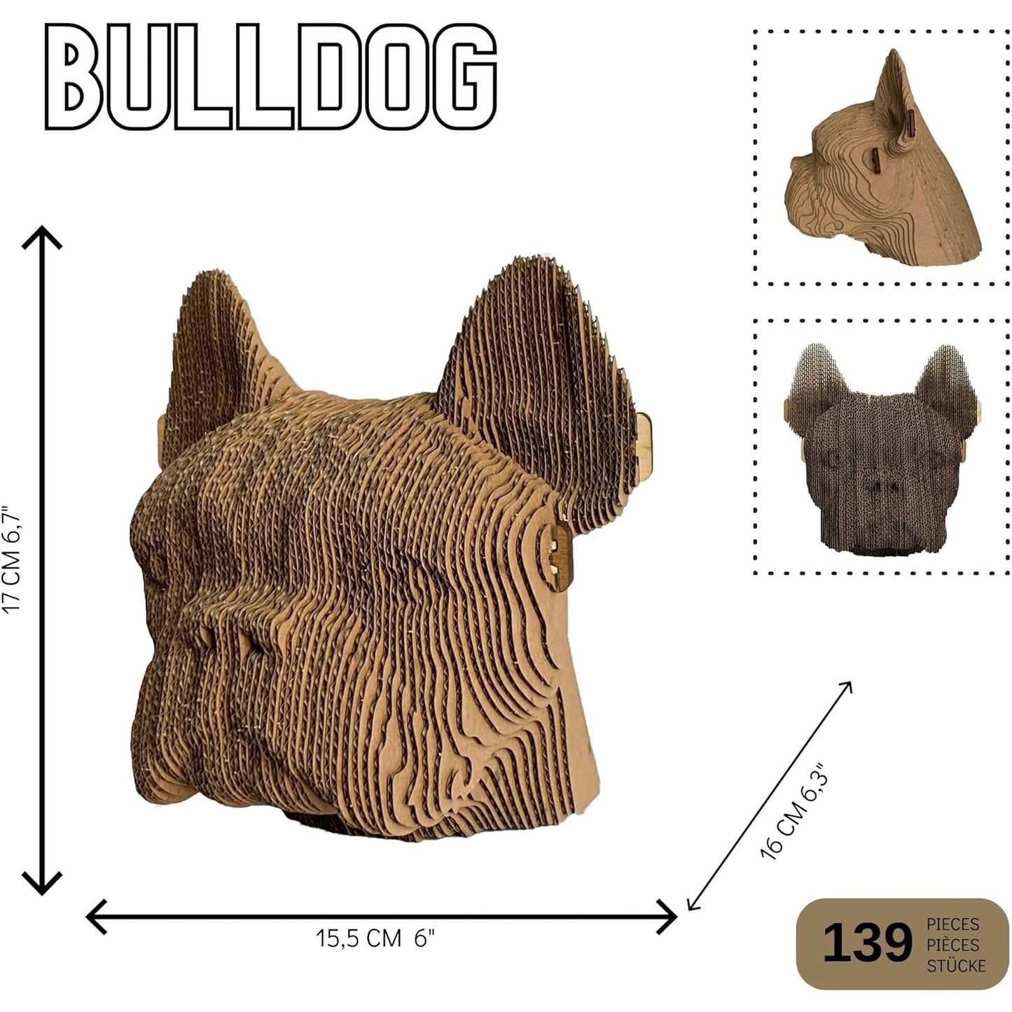 3D head sculpture made of corrugated cardboard - Bull Dog