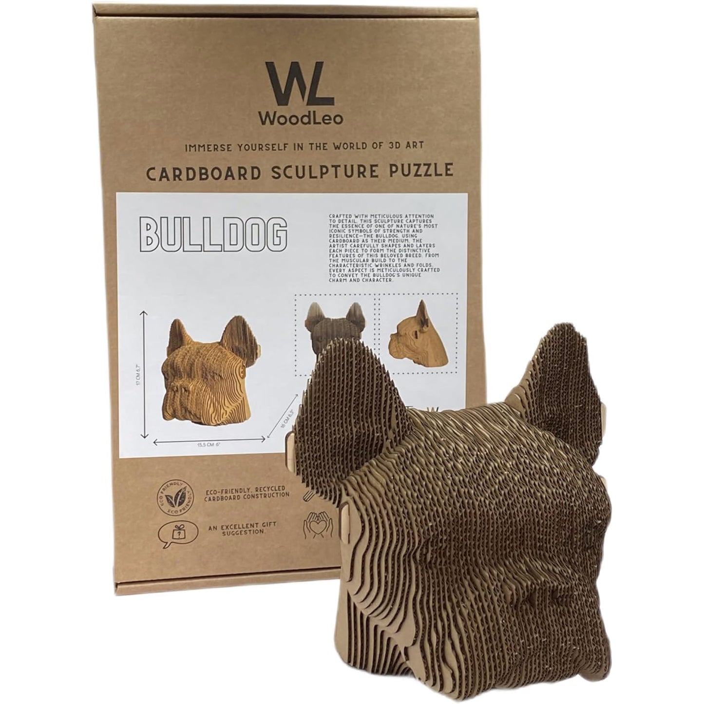 Escultura de cabeza en 3D de cartón ondulado - Bull Dog