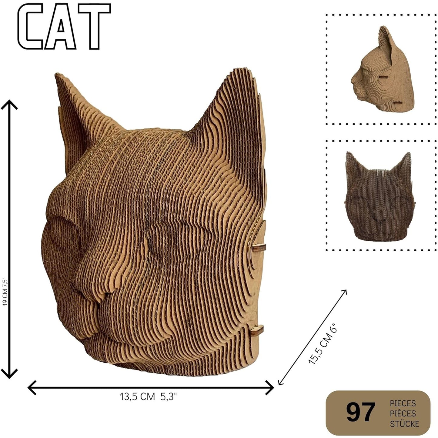 Scultura 3D di testa in cartone ondulato - Gatto