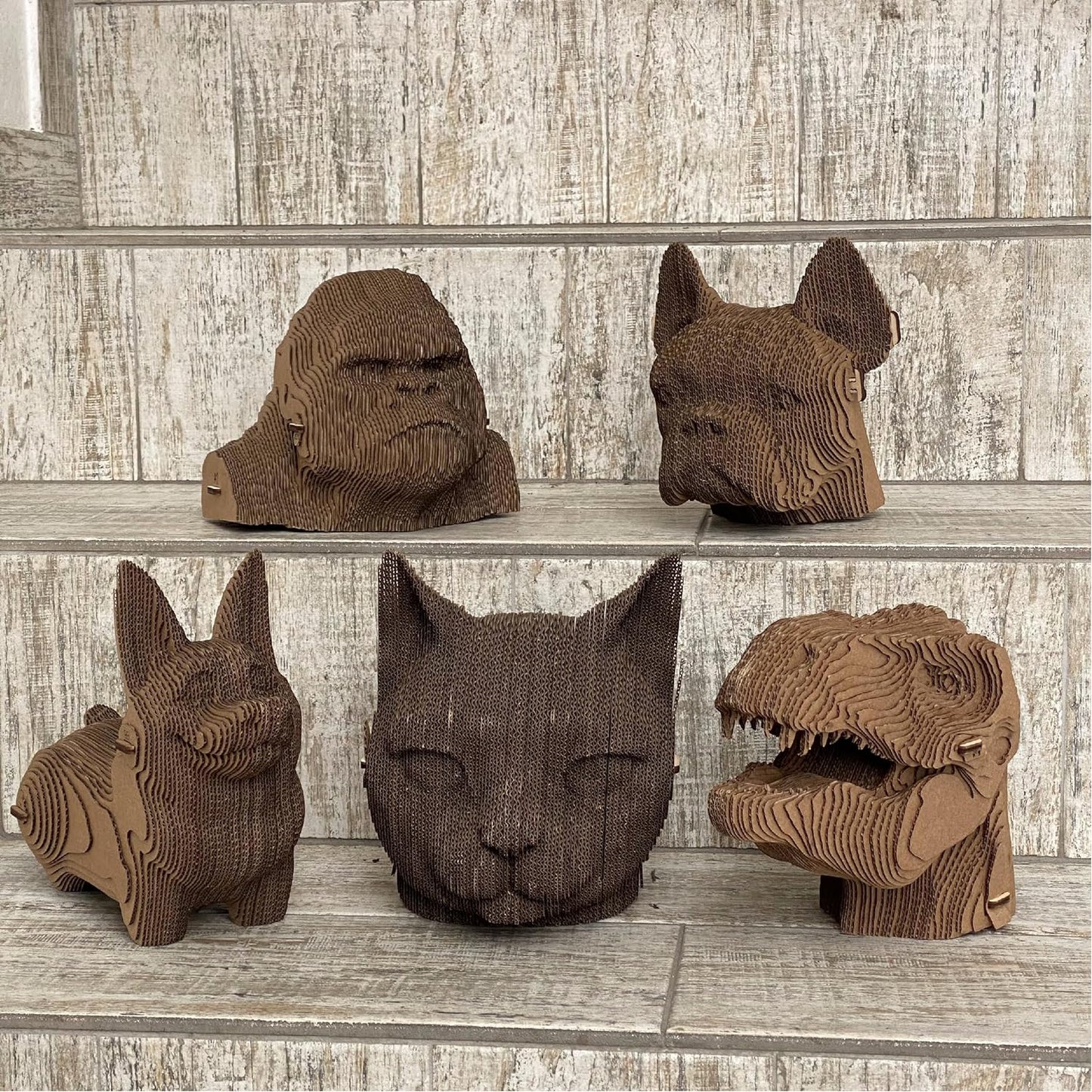 3D head sculpture made of corrugated cardboard - Cat