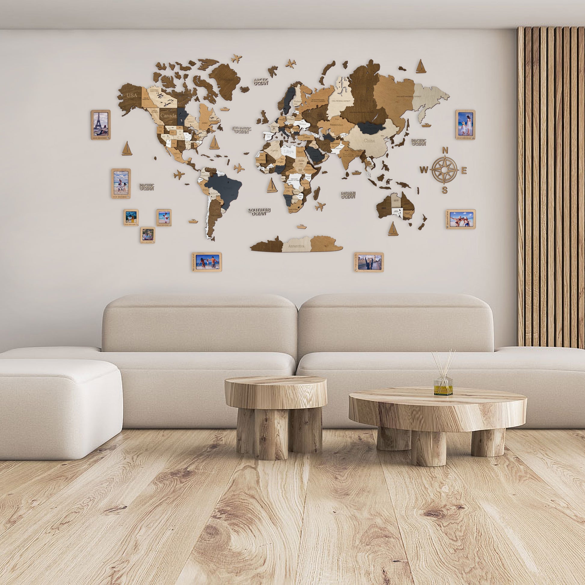 Cornice portafoto multiposto design moderno in legno 9 posti da parete