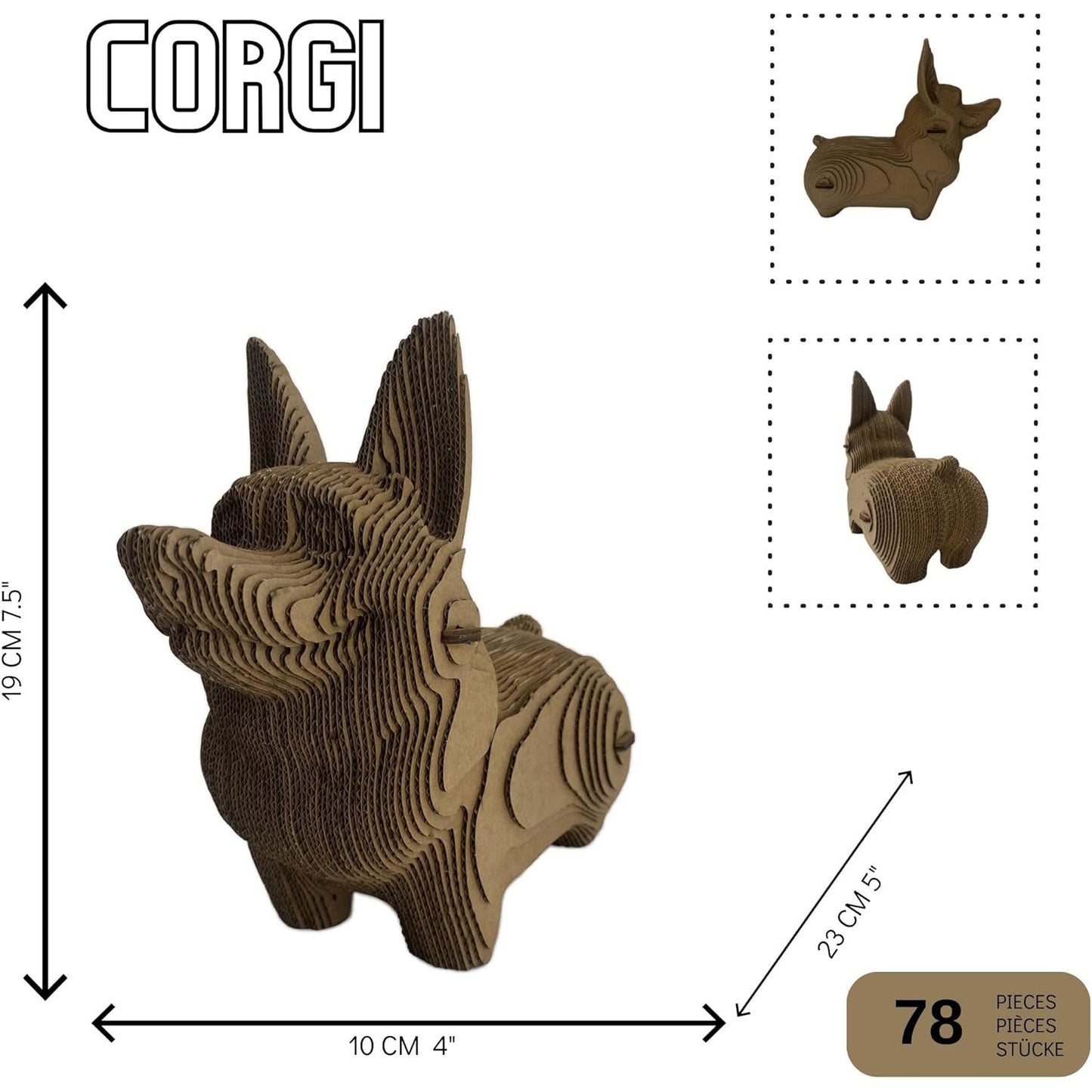 Scultura 3D di testa in cartone ondulato - Corgi