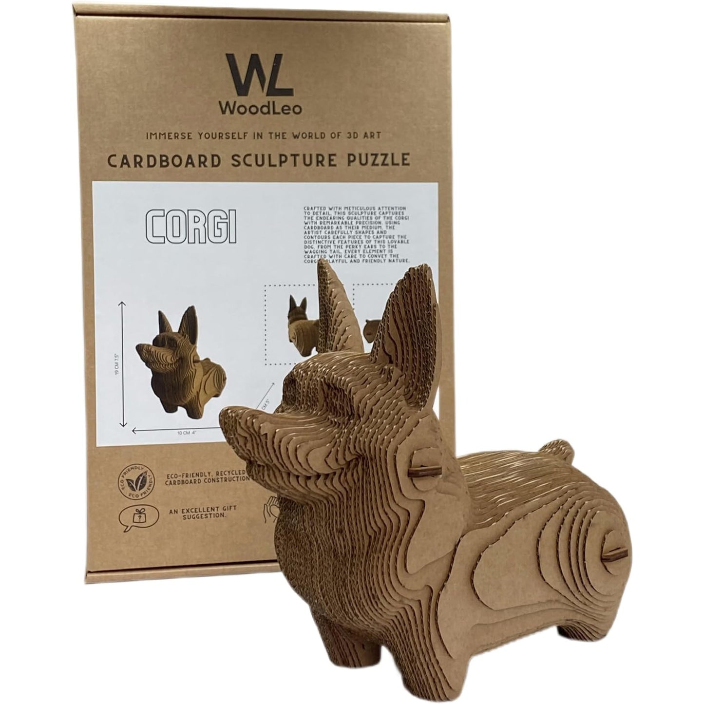 Escultura de cabeza en 3D hecha de cartón ondulado - Corgi