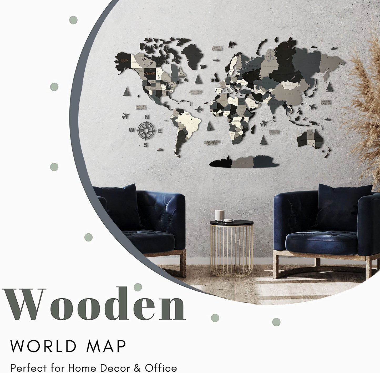 3D WOODEN WORLD  MAP "NIGHT"