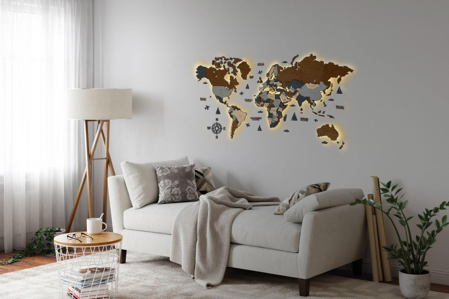 3D WOODEN WORLD WALL MAP SKY – WoodLeo