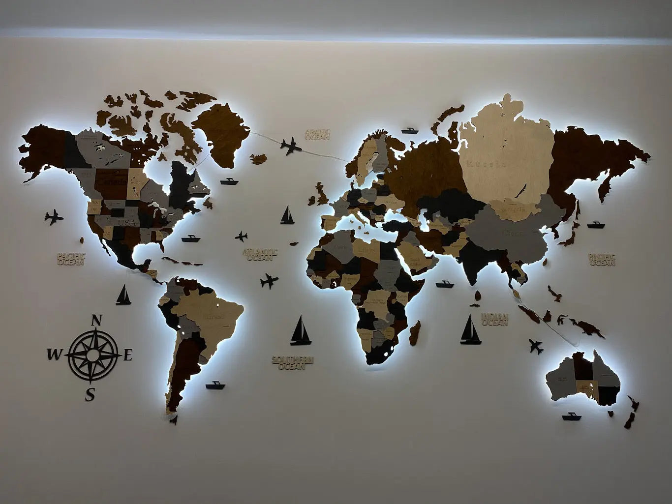 3D Wooden World Map Led -   World map wall decor, Wood world map,  World map wall