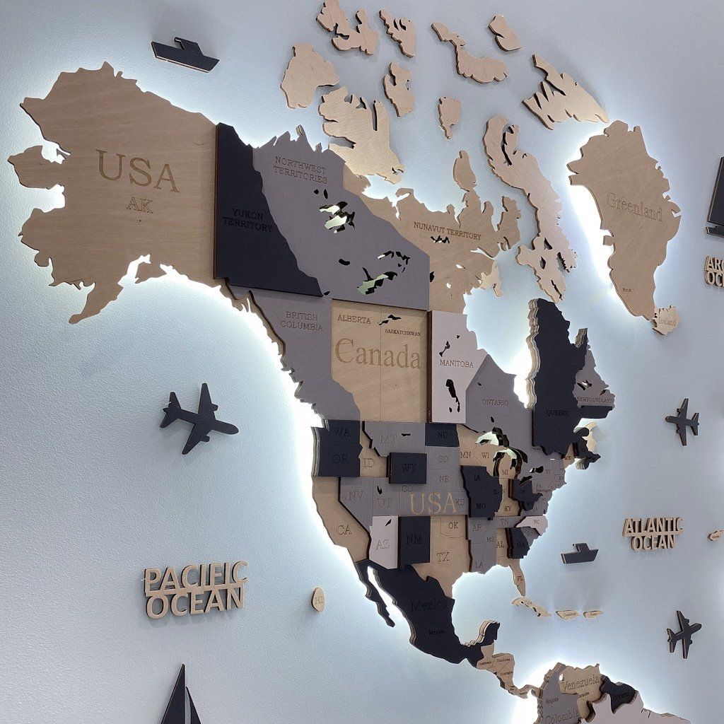 3D LED WOODEN WORLD MAP “EBONY” WoodLeo