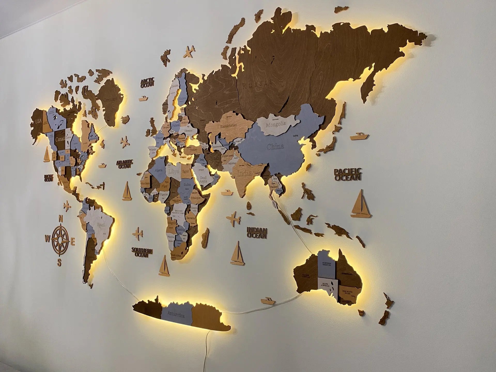 3D LED WOODEN WORLD MAP “Sahara” WoodLeo