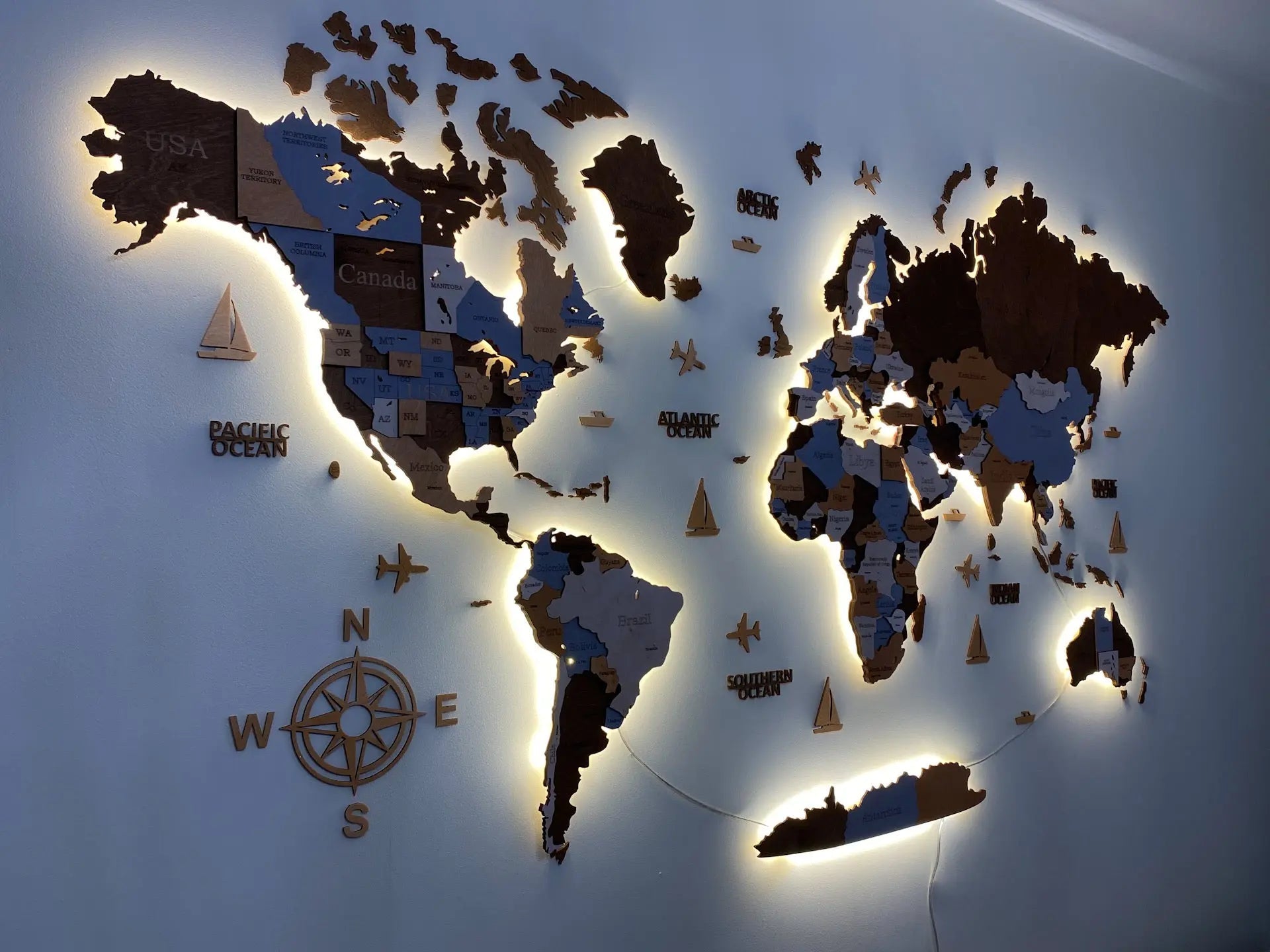 3D LED WOODEN WORLD MAP “Sahara” WoodLeo