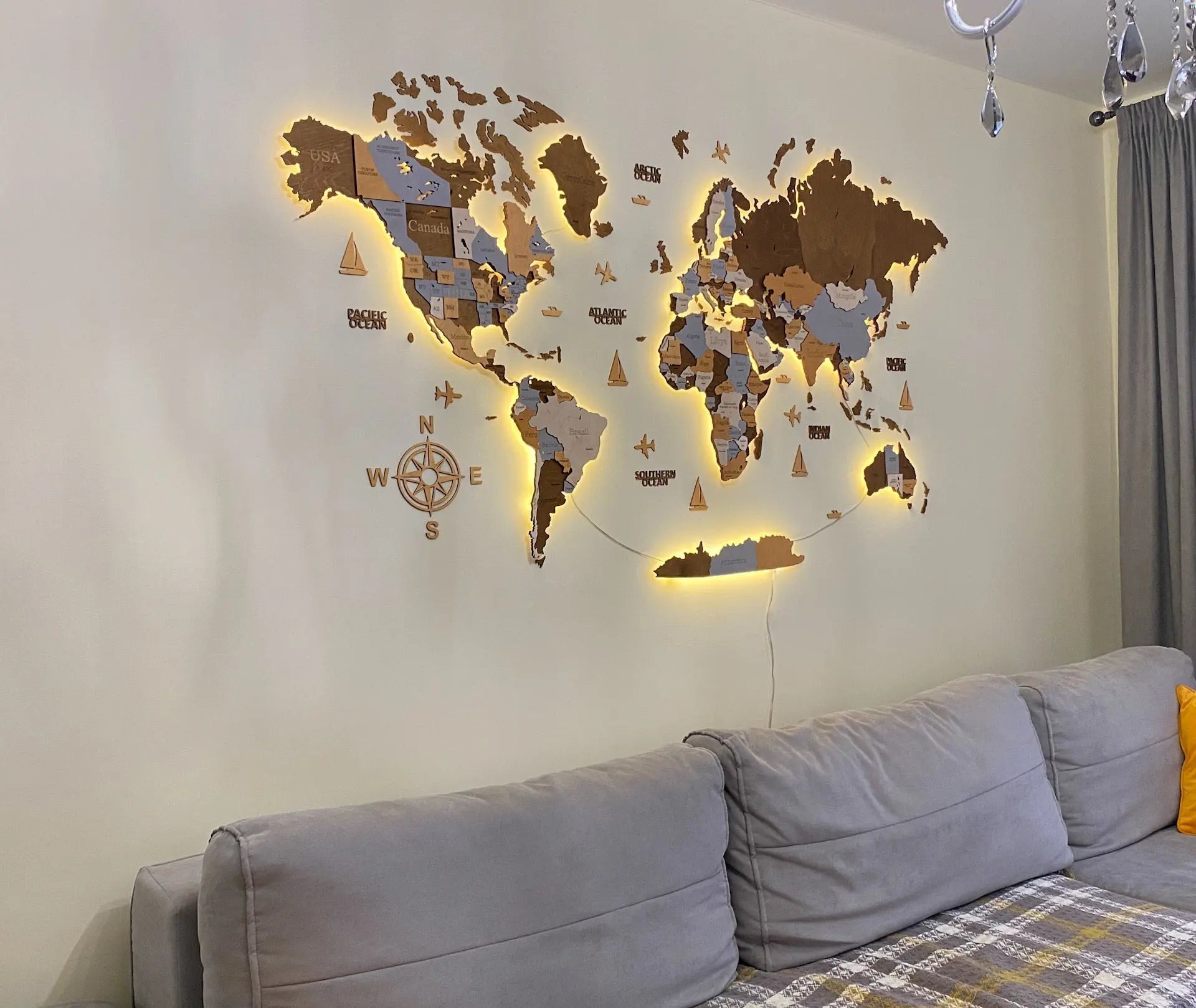 3D LED WOODEN WORLD MAP “Sahara” WoodLeo