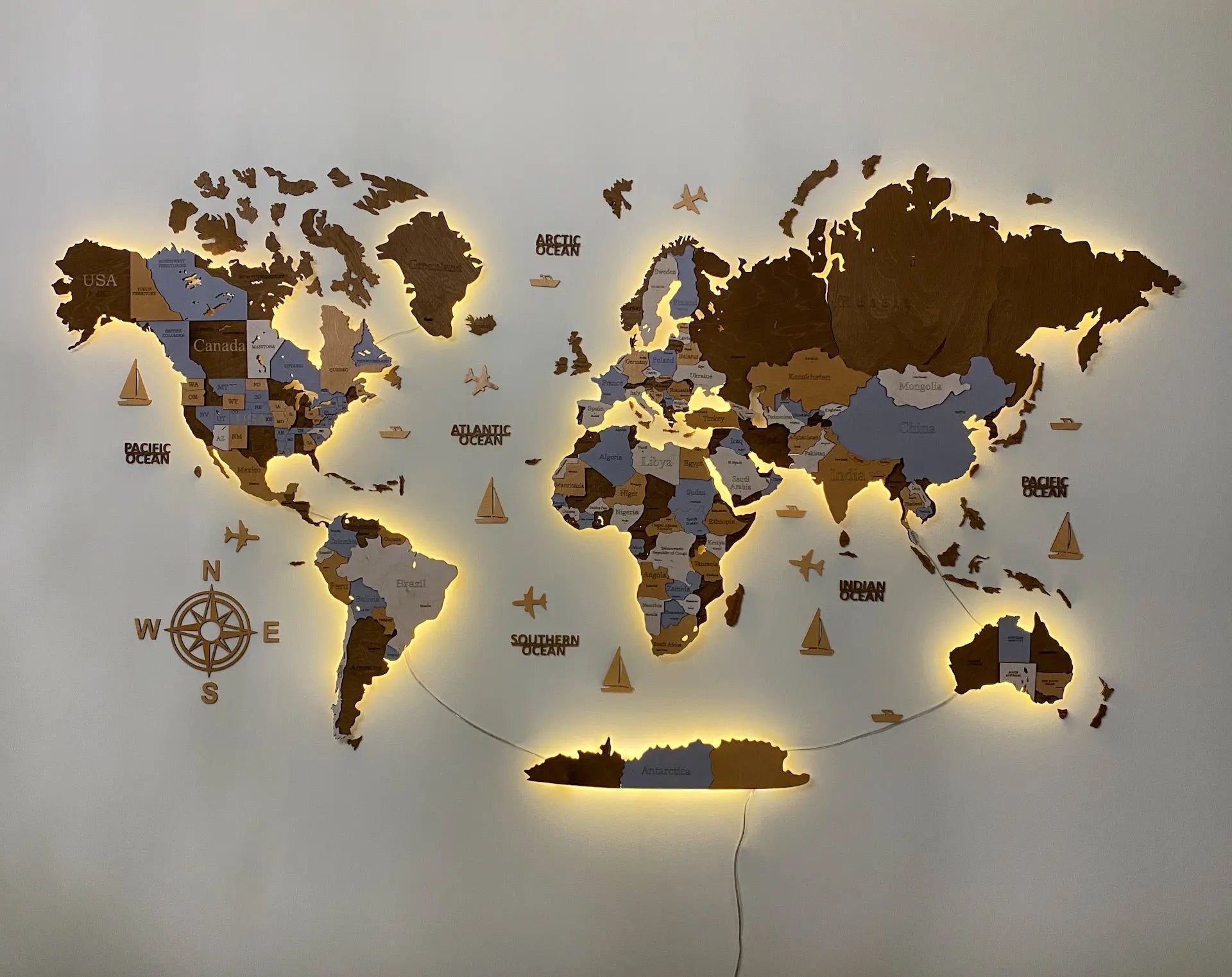 3D LED WOODEN WORLD MAP “Sahara” WoodLeo