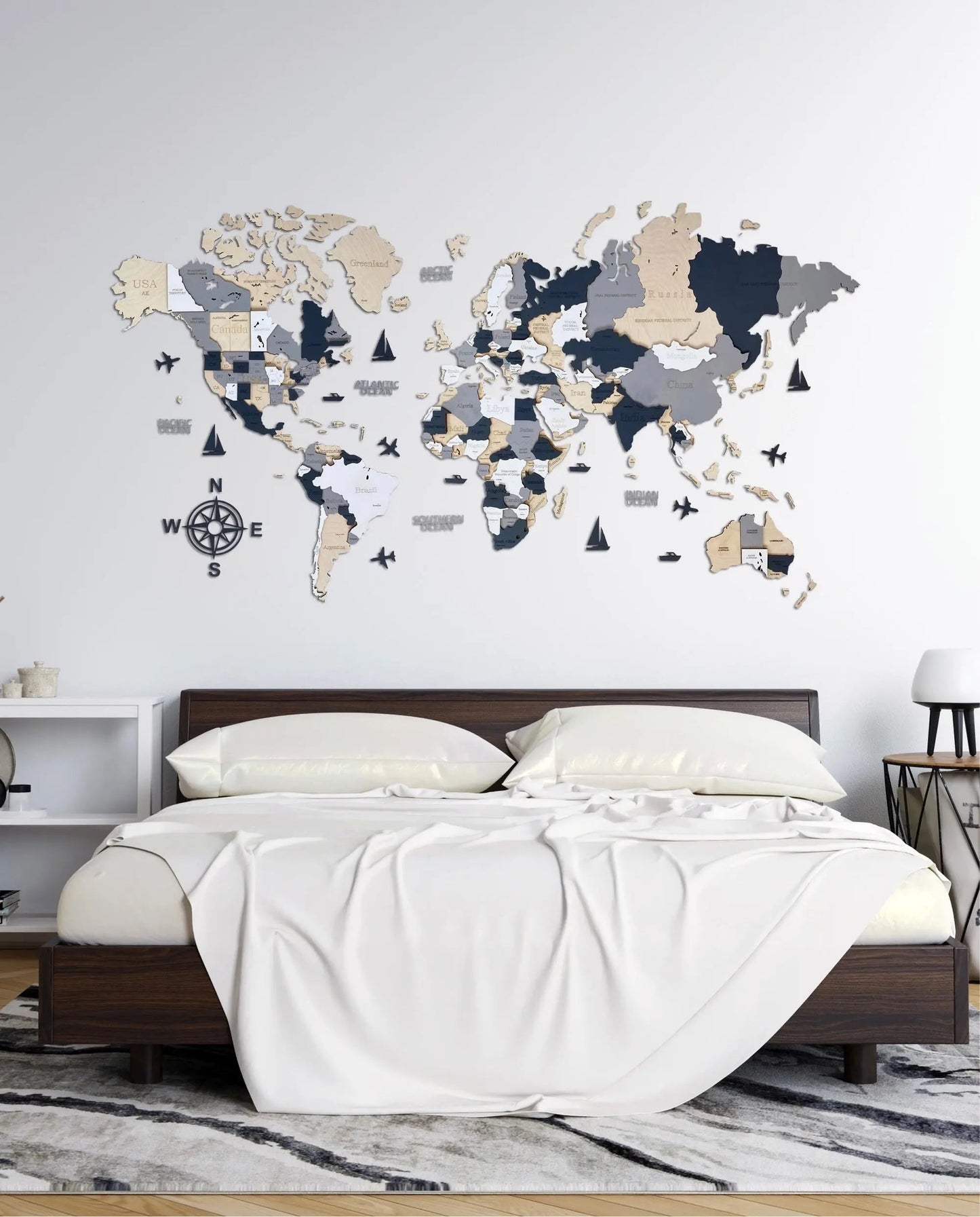 3D WOODEN WORLD MAP "EBONY" WoodLeo