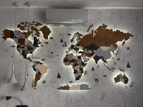 3D LED MAPA DEL MUNDO DE MADERA