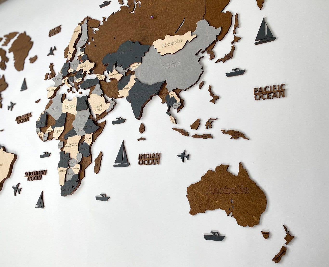 Copy of 3D LED WOODEN WORLD MAP IN DARK BROWN AND GREY WoodLeo