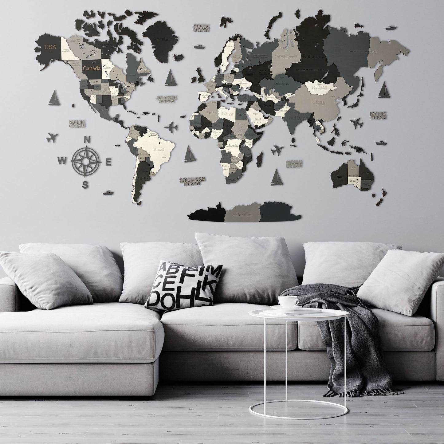 3D WOODEN WORLD  MAP "NIGHT"