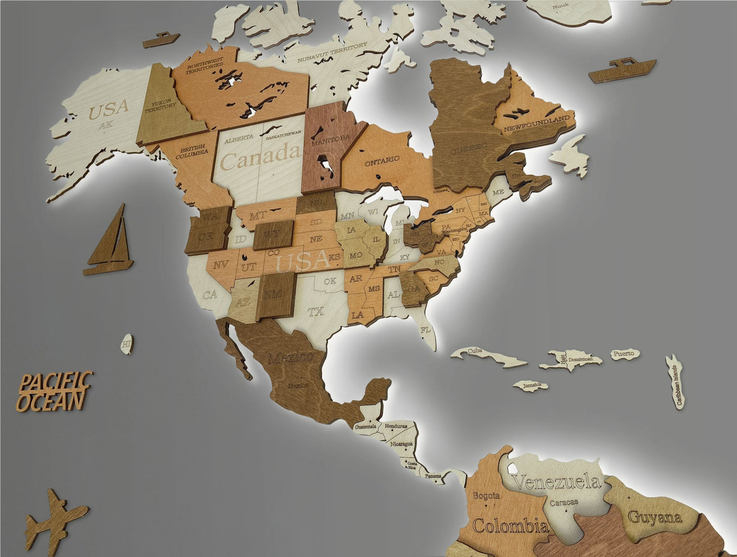 3D LED MAPA DEL MUNDO DE MADERA