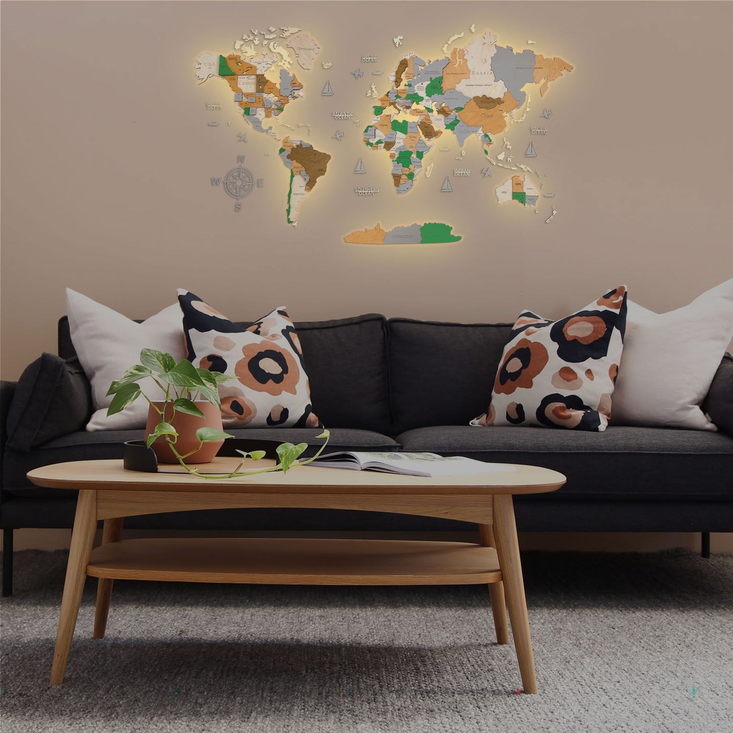 CARTE DU MONDE EN BOIS LED 3D "OASIS"