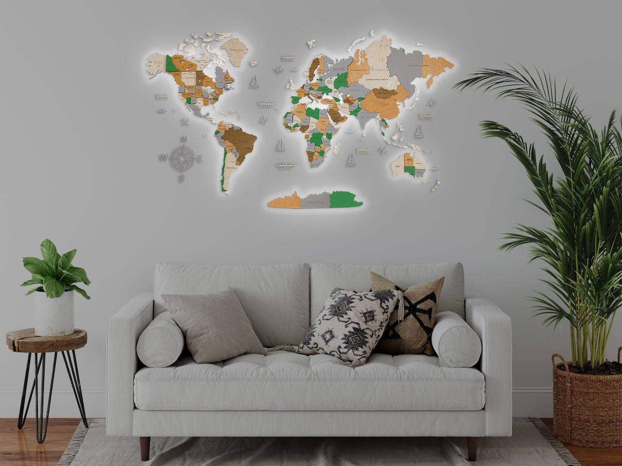 CARTE DU MONDE EN BOIS LED 3D "OASIS"